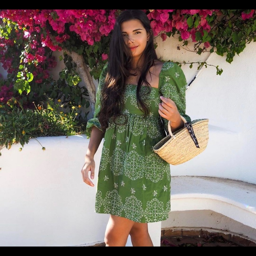 ZARA OPENWORK EMBROIDERED DRESS PUFF SLEEVES Green - Picture 6 of 11